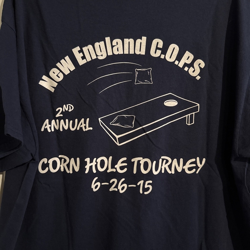 New England COPS Corn Hole Tournament Tshirt Mens XL Gildan Navy Blue 2015